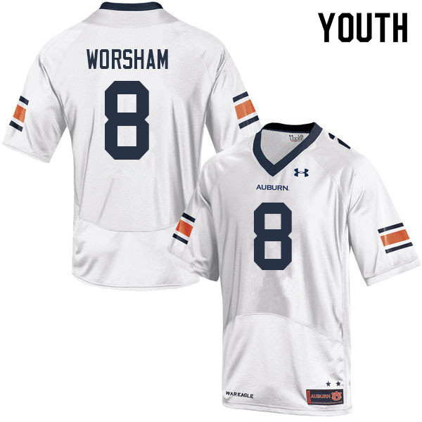 Youth #8 Dazalin Worsham Auburn Tigers College Football Jerseys Sale-White - Click Image to Close